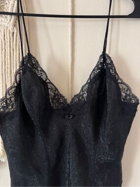 delicates Black Lace Camisole Slip with Scalloped Trim